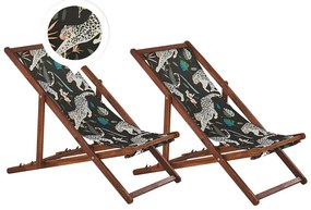 Set di 2 sedie a sdraio legno acacia scuro fantasia ghepardi nero ANZIO Beliani
