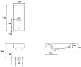 Cersanit K677-005 - Lavabo da appoggio LARGA 22x50 cm ceramica bianco lucido