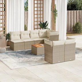 Set divano da giardino 8 pz con cuscini beige in polyrattan