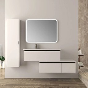 Mobile bagno sfalsato 140 cm sospeso bianco lucido Mod. Slide