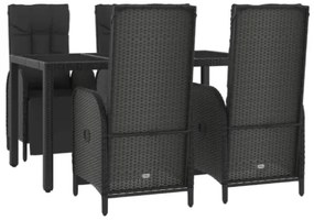 Set da Pranzo da Giardino 5 pz Nero con Cuscini in Polyrattan