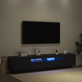 Mobile tv  con luci led, nero rovere, 200x35x40 cm, in legno ingegnerizzato