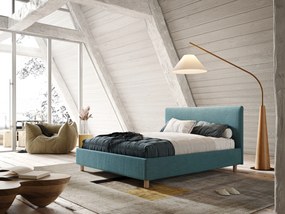Serena letto contenitore salvaspazio scandinavo in tessuto fiammato impermeabile T03 azzurro