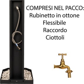 Fontana da Giardino Design a Colonna Ovale Rubinetto in Ottone e Base con Ciottoli Antracite...