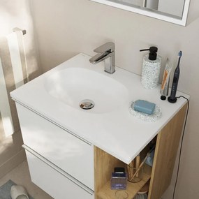 Lavabo a incasso rettangolare vasca a sinistra Modern L 61 x H 14.3 x P 46 cm in composito minerale di resina gelificata bianco opaco