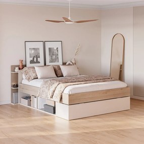 Letto matrimoniale effetto rovere con contenitore senza griglia in colore bianco e naturale 160x200 cm Albo - Marckeric