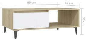 Tavolino da Salotto Bianco Rovere Sonoma 90x60x35cm Multistrato