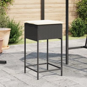 Sgabelli da bar con cuscini 2 pz neri in polyrattan