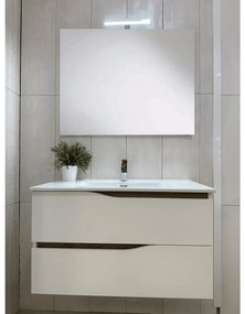Mobile Bagno Sospeso 90 Cm Due Cassetti Specchio Con Lampada Led 70x80 Cm EdLine "Smart" Bianco/Sherwood Natural