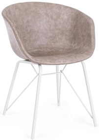 Set di 2 poltroncine WARHOL in similpelle beige e gambe in acciaio bianco, con braccioli