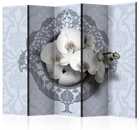 Paravento design Orchidee: motivo reale II (5 pezzi) - elegante disegno floreale