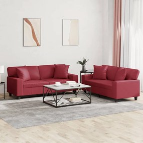 Set Di Divani 2 Pz Con Cuscini Rosso Vino İn Similpelle /
