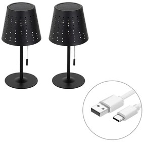 Set di 2 lampade da tavolo nere incl. LED ricaricabile e solare dimmerabile a 3 livelli - Ferre