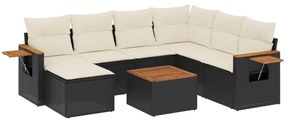 Set divani da giardino con cuscini 8 pz nero in polyrattan