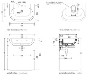 Flaminia Pass lavabo 72x50 da appoggio o sospeso con piano rubinetteria in ceramica bianco