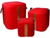 Set 3 Pouf Contenitore in Tessuto Velluto Rosso