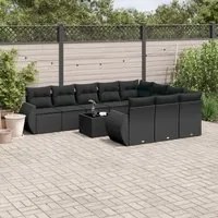 Set Divani da Giardino 11 pz con Cuscini in Polyrattan Nero 3221894