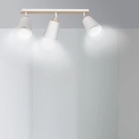 Plafoniera Spot Faretti Orientabili 3 Luci Xiwangmu Acciaio Bianco E Legno Naturale