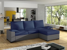 Divano letto matrimoniale angolare Stoccarda - Ecopelle grigio+tessuto blu