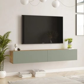 Mobile Tv Sospeso 180x32x30 Effetto Legno Rovere E Verde Salvia Frame