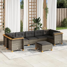 Set divano da giardino 8 pz con cuscini grigio in polyrattan