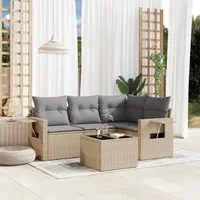 Set Divano da Giardino 5 pz con Cuscini Beige in Polyrattan 3220118