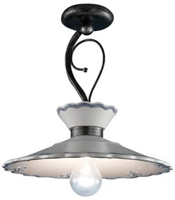 Plafoniera Classica Ravenna Metallo Nero Ceramica Bianco Sfumato Arg. 44Cm 1 Luce E27