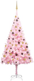 Albero di Natale Preilluminato con Palline Rosa in PVC, Albero di Natale Preilluminato con Palline Rosa 240 cm PVC III