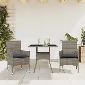Set Da Pranzo Da Giardino 3pz Con Cuscini İn Polyrattan E Vetro /