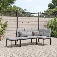 Set Panche Giardino Cuscini 3pz Nero Acciaio Verniciato Polvere 3283654