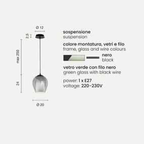 Lampada sospensione D20 cm - vetro soffiato Verde BONNIE MOD1