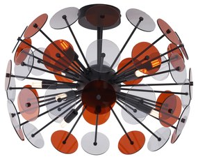 Lampada da soffitto Art Déco nera con vetro ambra e fumé - Atomic