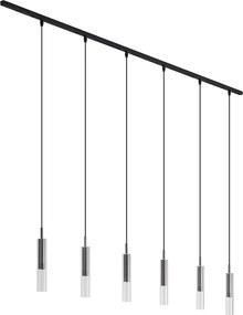 Sistema di illuminazione a binario moderno nero con 6 lampade a sospensione color canna di fucile 1 fase - Slimline Loyce
