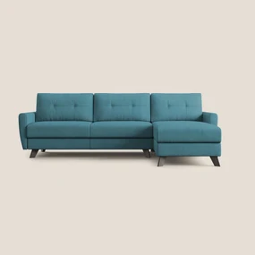 Callisto Divano letto angolare con penisola in tessuto morbido impermeabile T02 azzurro 290 cm sinistro (mat. 160x197)