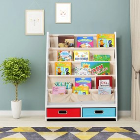 Costway Libreria con 4 mensole frontali e 2 scatole, Libreria design 2 in 1 per bambini Bianco