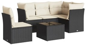 Set divano da giardino 6 pz con cuscini nero in polyrattan