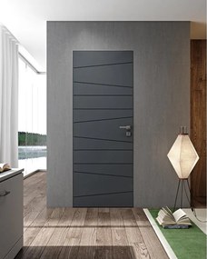 Porta interna filomuro a battente Riga2053 in legno di abete laccato colore ardesia, L 60 x H 210 cm, apertura a sinistra