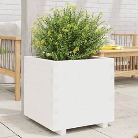 Fioriera Da Giardino Bianca 60x60x49,5cm Legno Massello Di Pino /