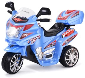 Costway Moto elettrica giocattolo a batteria 6 V con musica e fari, Moto cavalcabile a 3 ruote per bambini Blu
