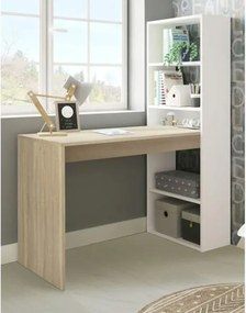 Scrivania Libreria Reversibile 144x120x53 Effetto Legno Bianco E Rovere Duplo