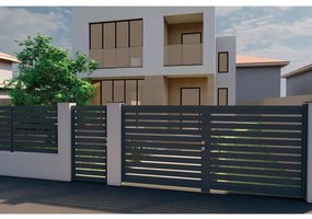 Cancello manuale battente ALBA Maia120-40 in alluminio, apertura centrale, L 350 x H 160 cm, di colore grigio antracite