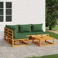 Set Salotto da Giardino 5pz con Cuscini Verdi Legno Massello 3155333