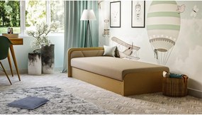 Letto singolo imbottito/in truciolato giallo ocra/beige con contenitore e materasso inclusi 80x190 cm Parys – ELTAP