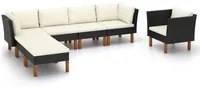 Set Divani da Giardino 7pz Polyrattan Legno di Eucalipto Nero 3082083