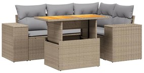 Set divano da giardino 5 pz con cuscini beige in polyrattan