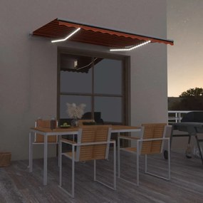 Tenda Da Sole Retrattile Con Led 350x250 Cm Arancione E Marrone /