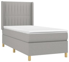 Letto a molle materasso e led grigio chiaro 90x190 cm tessuto