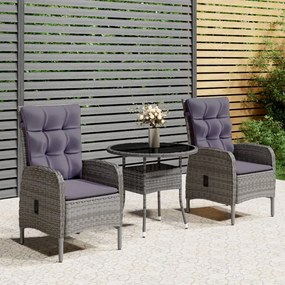 Set Da Bistrot Per Giardino 3 Pz İn Polyrattan Grigio /