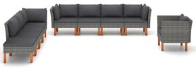 Set divani da giardino 9pz polyrattan legno di eucalipto grigio