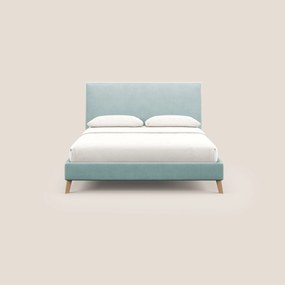 Leila letto imbottito con piedini legno in tessuto smacchiabile T17 verde acqua - bianco
